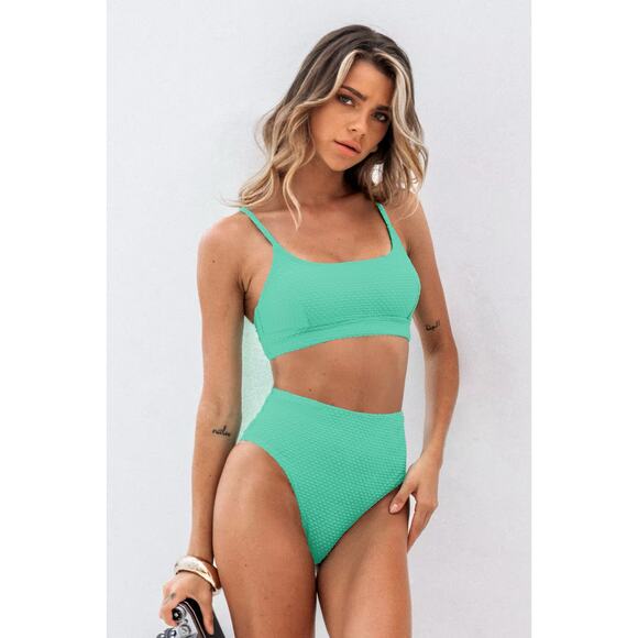 NWT Cupshe Swimsuit Bikini Top & High-Rise Bottoms - Plunging Halter BUNDLE Sz S - Picture 8 of 11